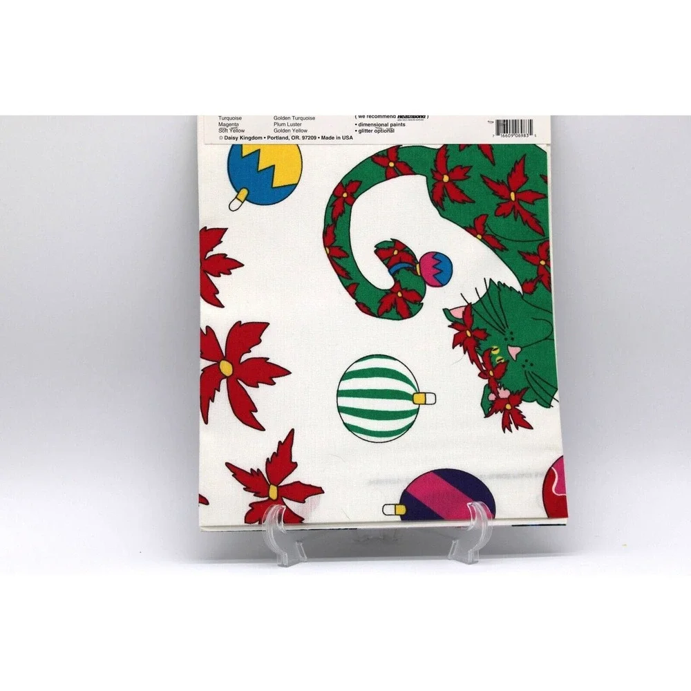 VTG Daisy Kingdom No-Sew Fabric Applique Poinsettia Cat #6983 Christmas NEW 90s